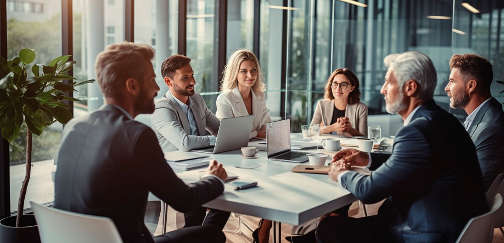 Una reunión en un viaje de empresa sentados en una mesa