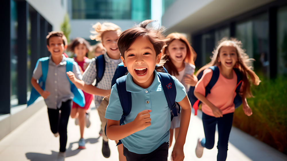 Niños corriendo para coger el autobús
