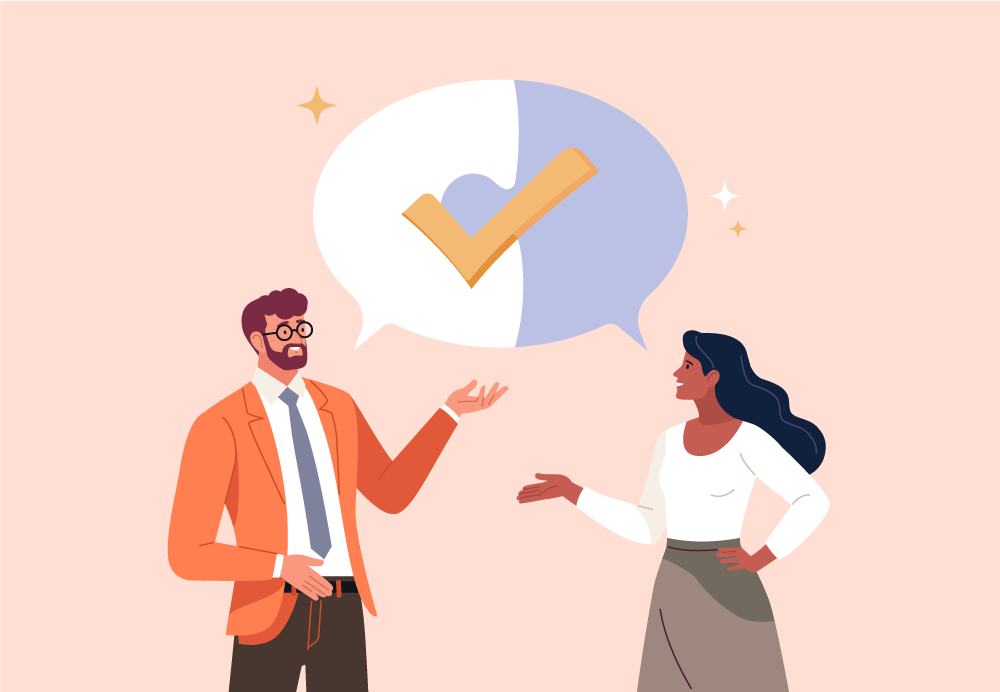 Ilustracion de dos personas hablando para mejorar su comunicacion